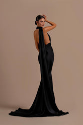Black High Neck Mermaid Prom Dress with Open Back